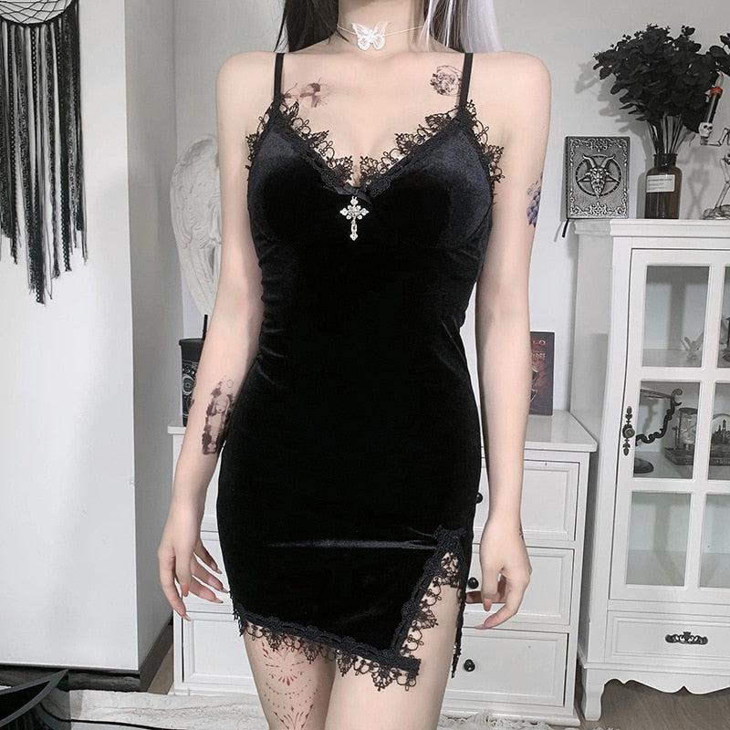 Goth Cross Detail Mini Dress - KAYSMAR