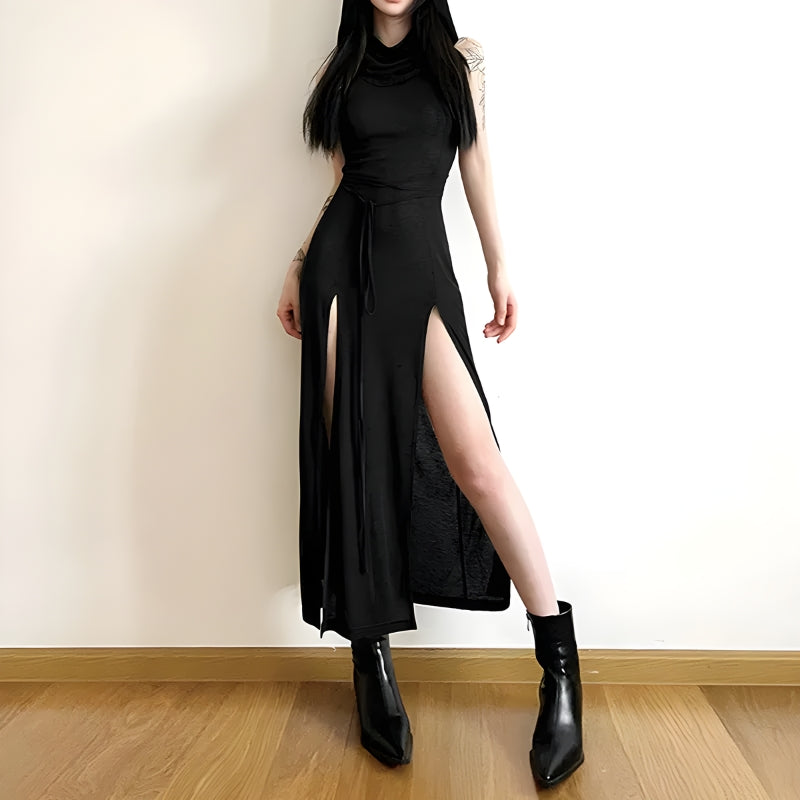 Goth Hooded Cut Out Back Midi Dress - KAYSMAR