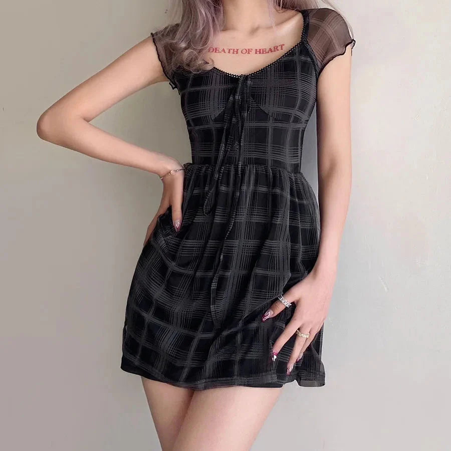 Goth Plaid Mini Dress - KAYSMAR