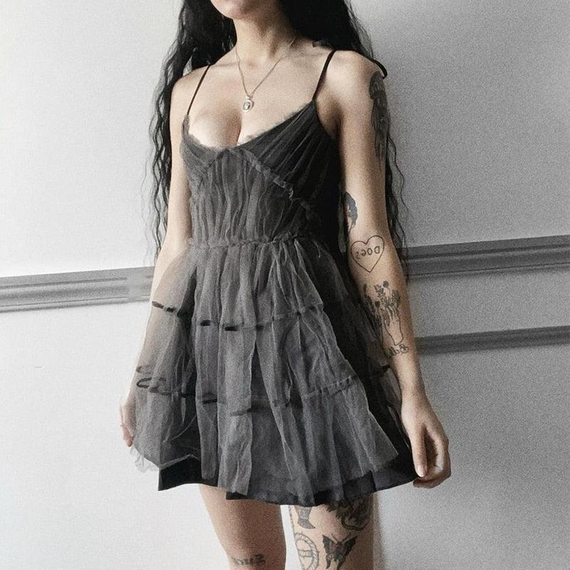 Goth Strap Patchwork Mini Dress - KAYSMAR
