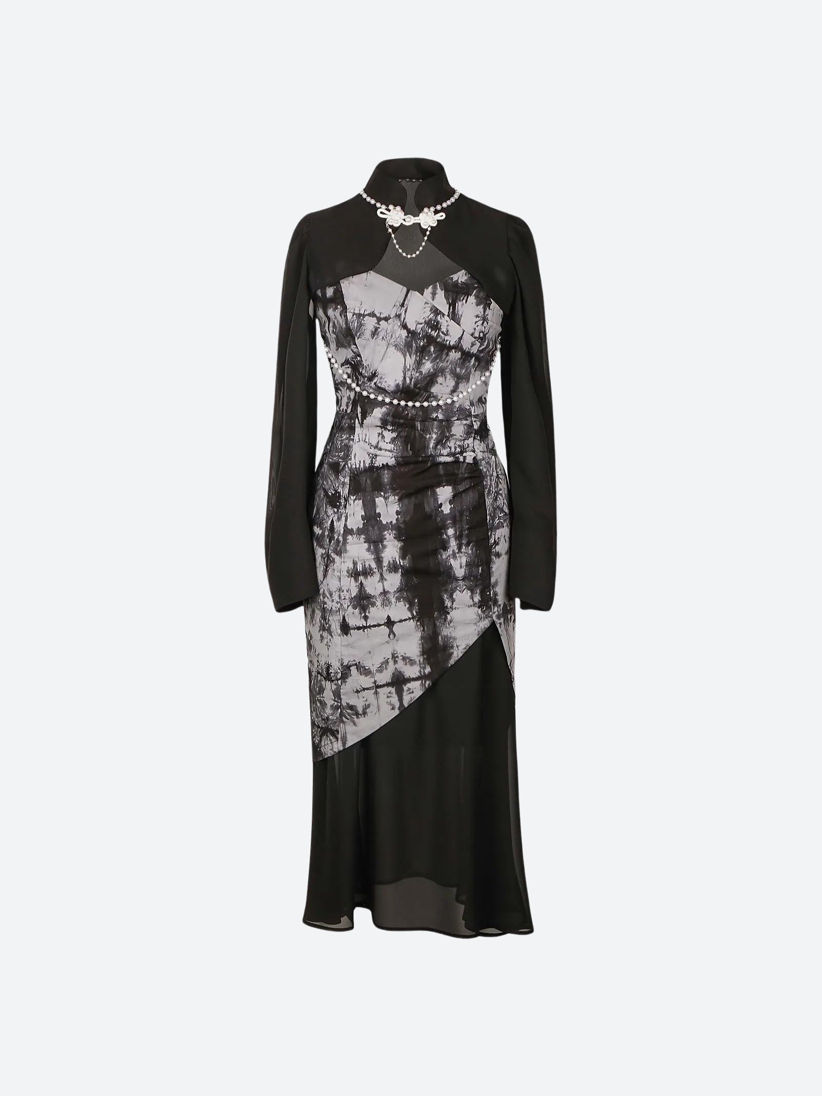 Goth Wide Sleeve Qipao Midi Dress - KAYSMAR