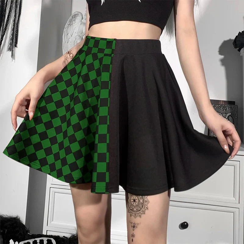 Grunge Checked A-Line Mini Skirt - KAYSMAR