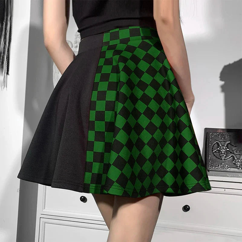 Grunge Checked A-Line Mini Skirt - KAYSMAR