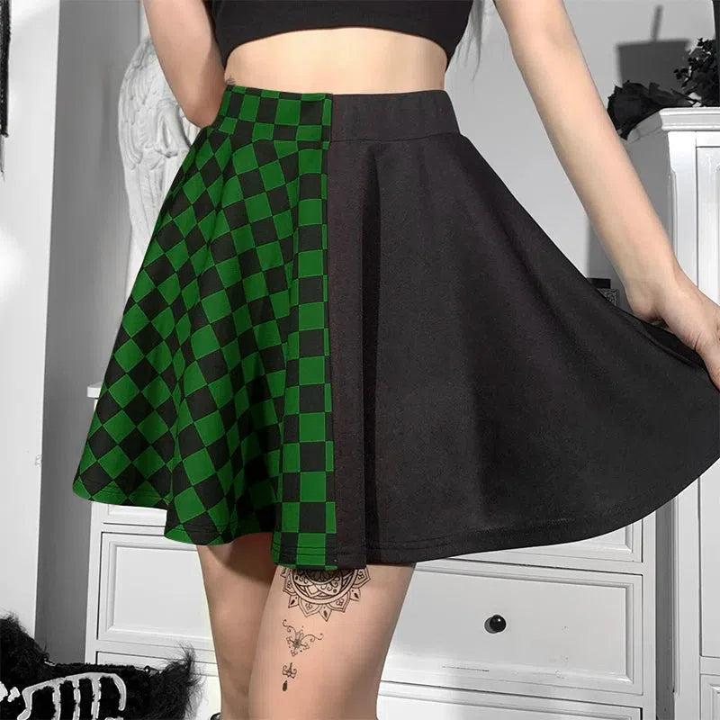 Grunge Checked A-Line Mini Skirt - KAYSMAR