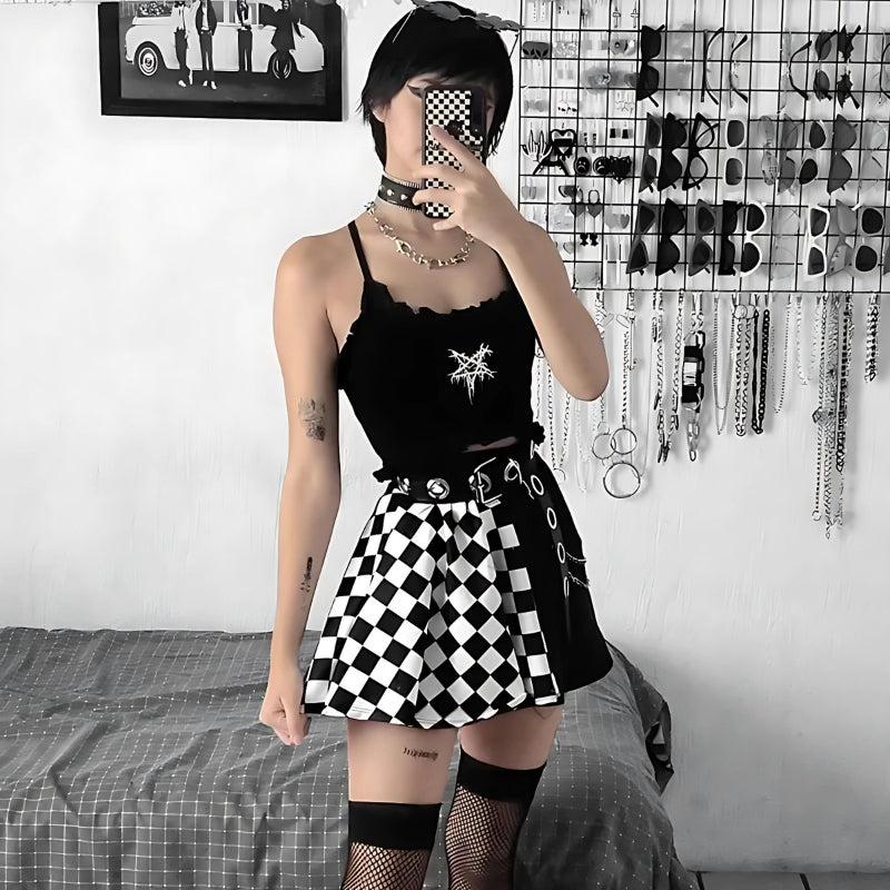 Grunge Checked A-Line Mini Skirt - KAYSMAR