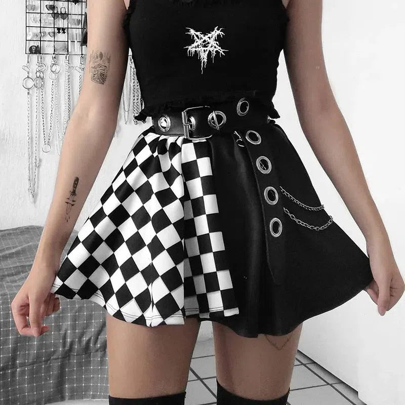 Grunge Checked A-Line Mini Skirt - KAYSMAR