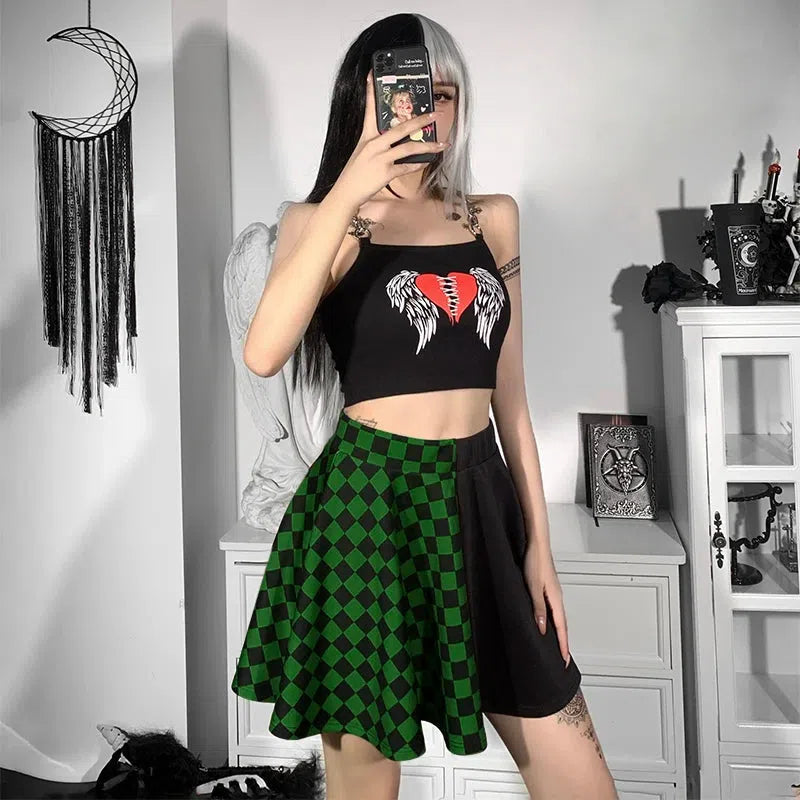 Grunge Checked A-Line Mini Skirt - KAYSMAR