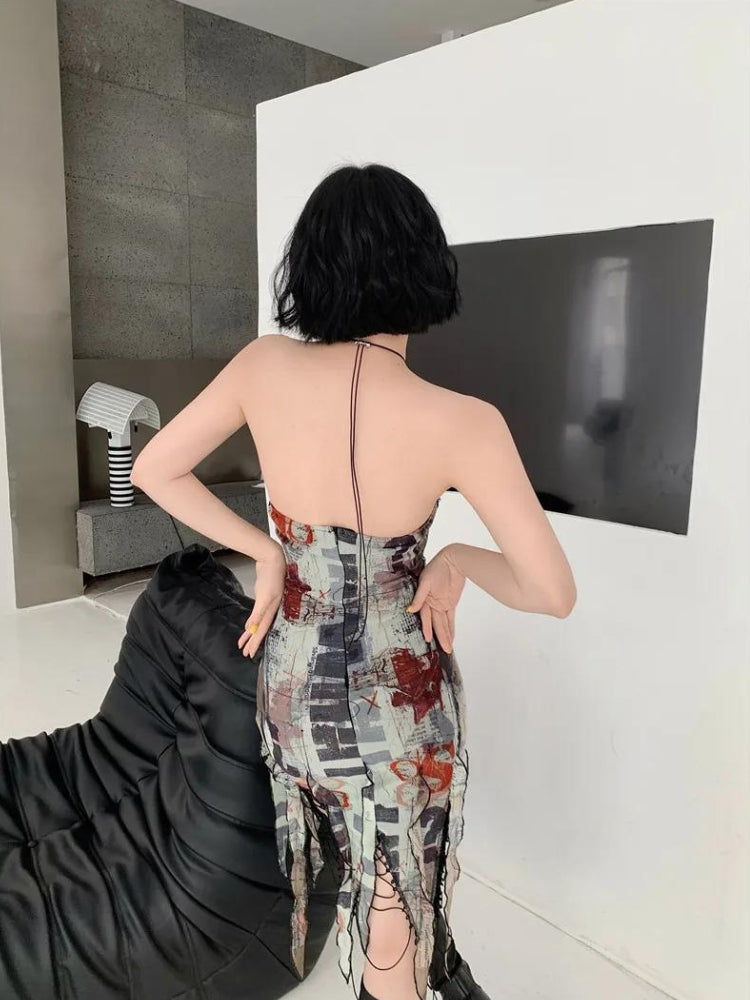 Grunge Cut Out Split Midi Dress - KAYSMAR