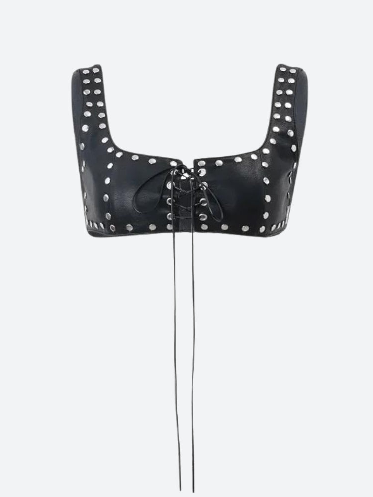 Grunge Faux Leather Lace Up Crop Top - KAYSMAR