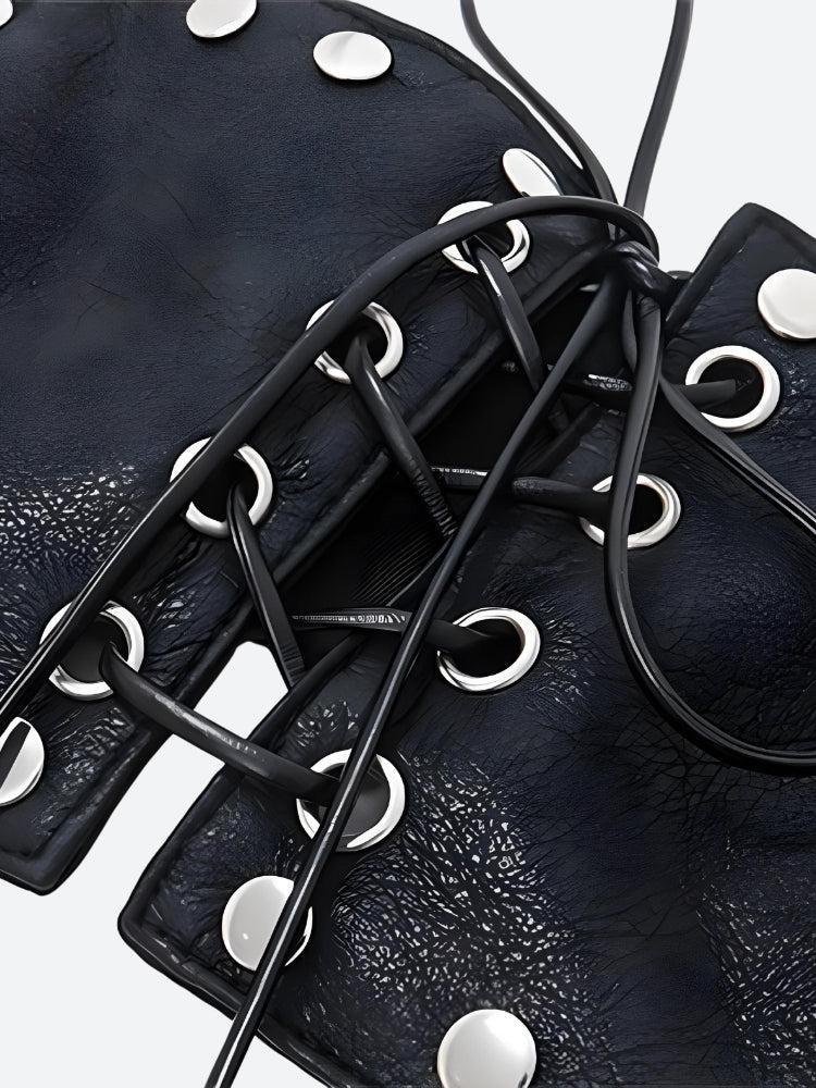 Grunge Faux Leather Lace Up Crop Top - KAYSMAR