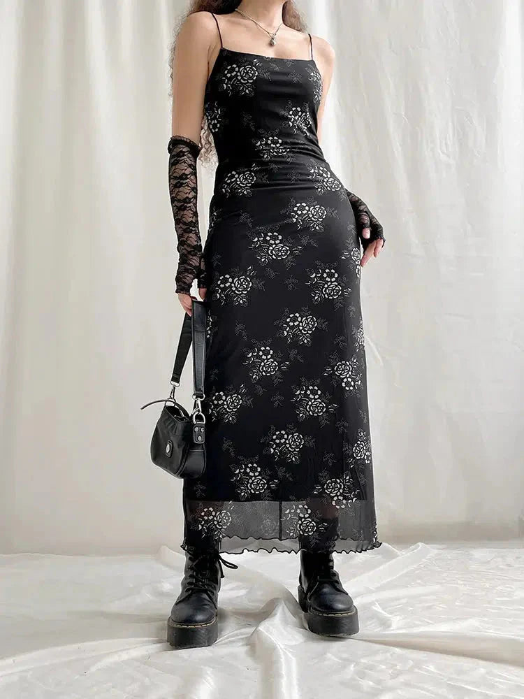 Grunge Floral Mesh Midi Dress - KAYSMAR