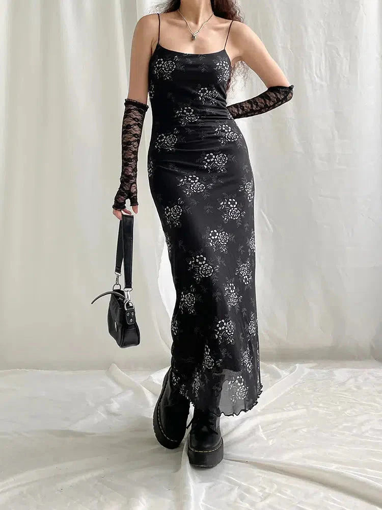 Grunge Floral Mesh Midi Dress - KAYSMAR