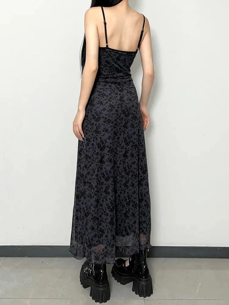 Grunge Floral Printed Maxi Dress - KAYSMAR