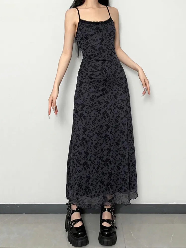 Grunge Floral Printed Maxi Dress - KAYSMAR