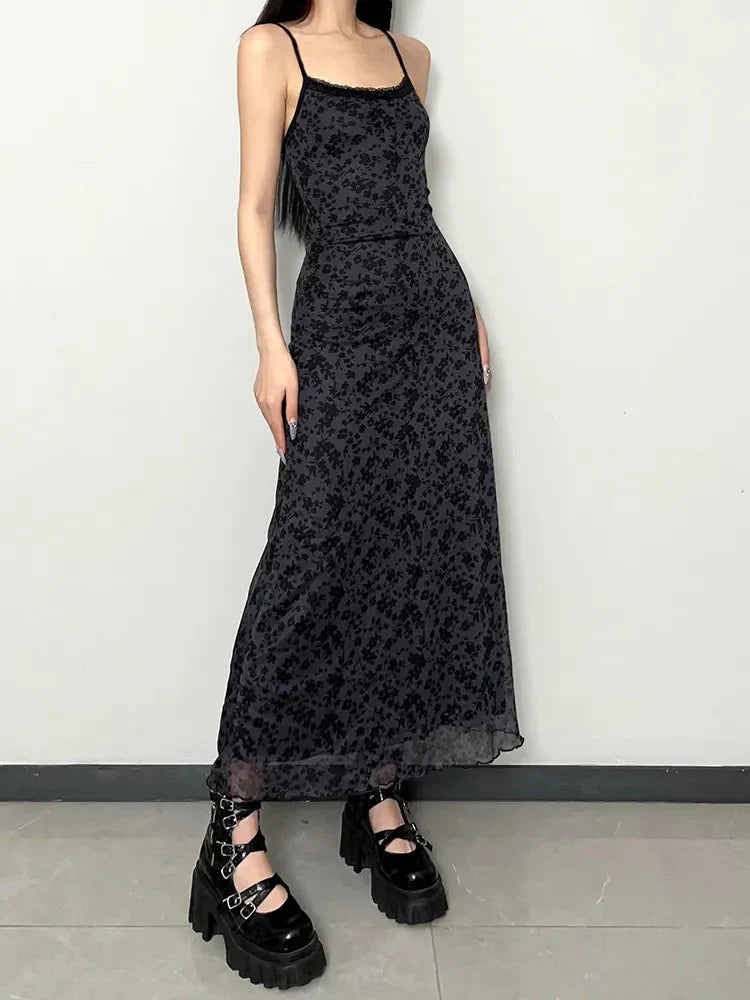 Grunge Floral Printed Maxi Dress - KAYSMAR