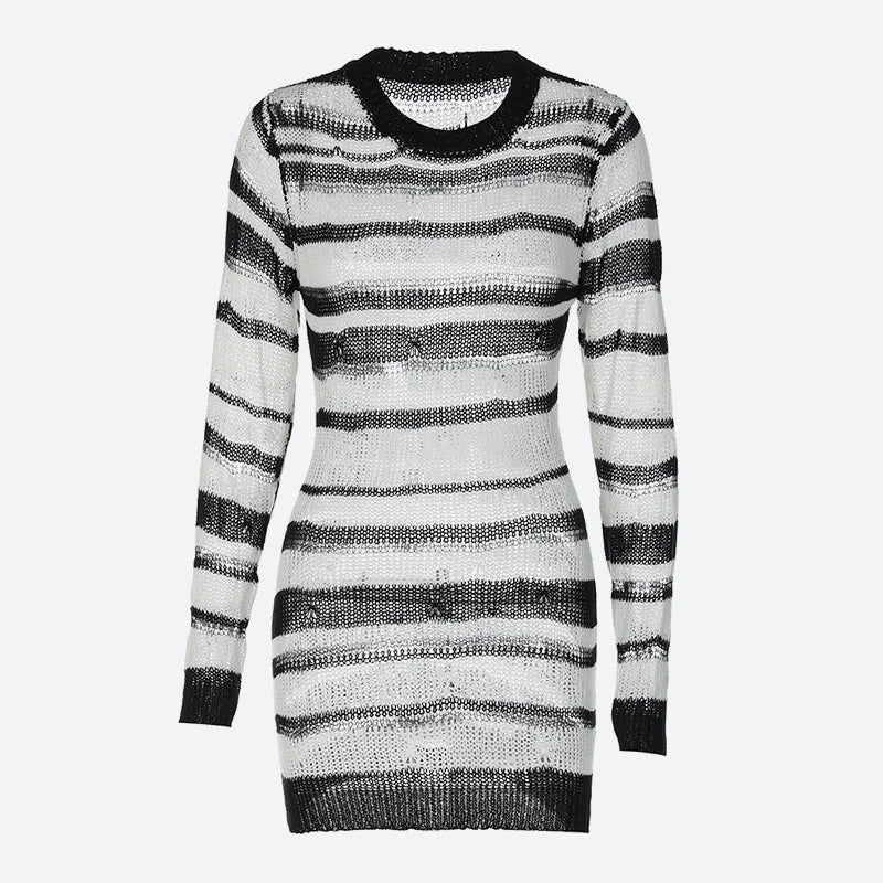 Grunge Open Weave Knitted Mini Dress - KAYSMAR