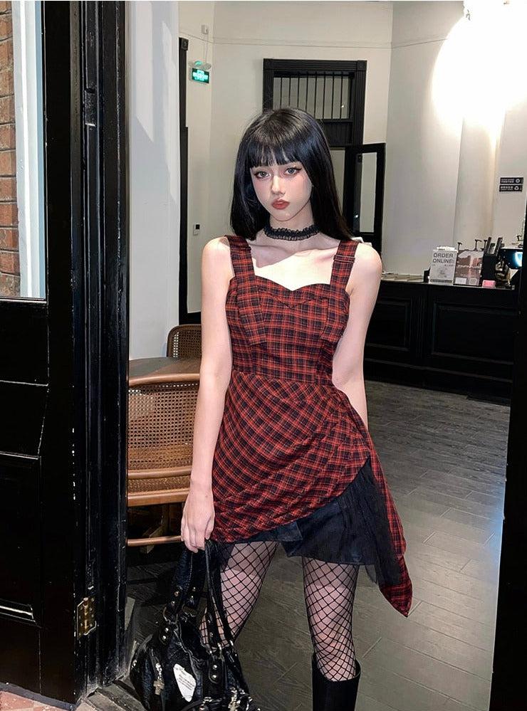 Grunge Plaid Mini Dress - KAYSMAR