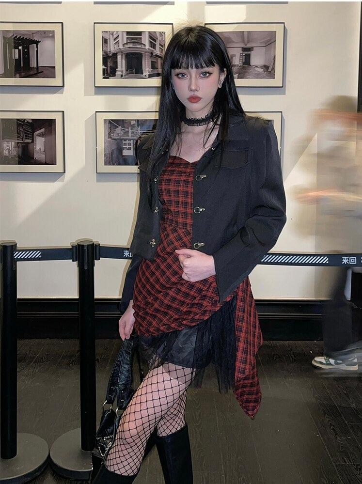Grunge Plaid Mini Dress - KAYSMAR