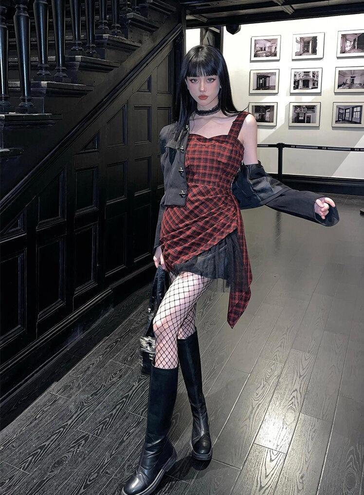 Grunge Plaid Mini Dress - KAYSMAR