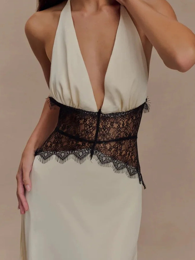 Halter Neck Backless Maxi Dress - KAYSMAR