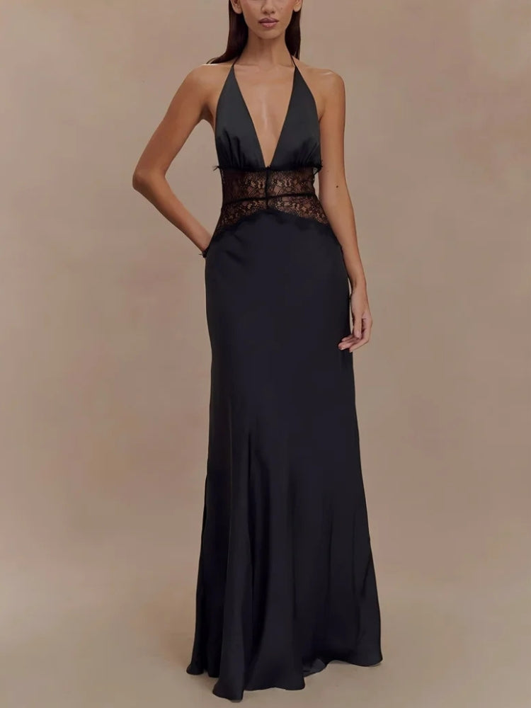 Halter Neck Backless Maxi Dress - KAYSMAR