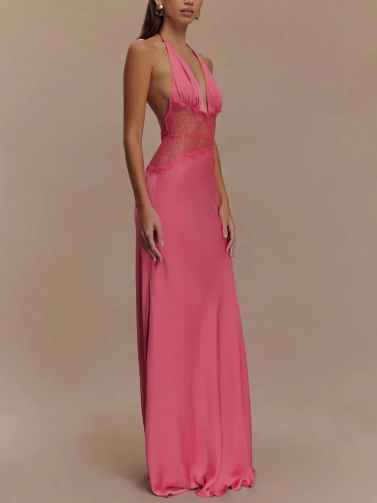 Halter Neck Backless Maxi Dress - KAYSMAR