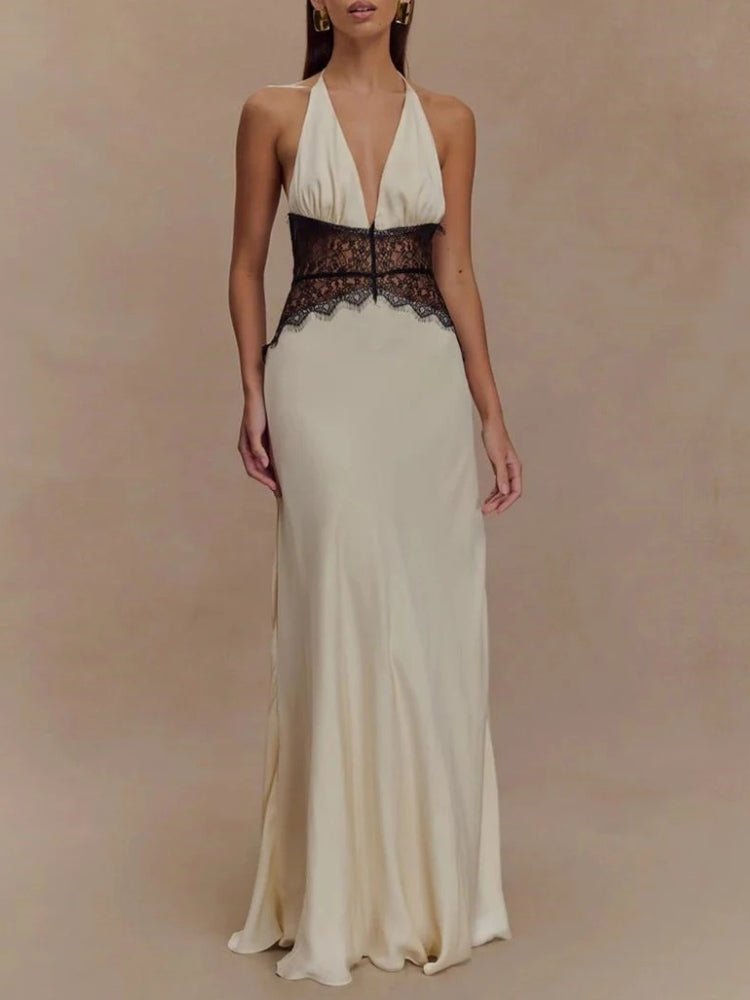 Halter Neck Backless Maxi Dress - KAYSMAR