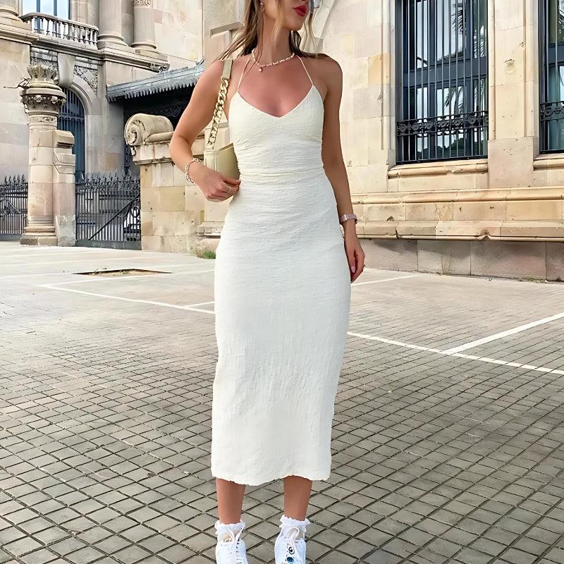 Halter Neck Backless Split Midi Dress - KAYSMAR