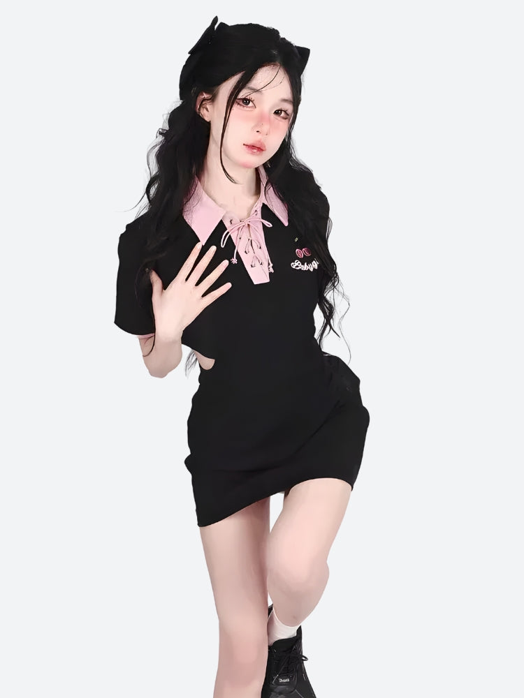Kawaii Cherry Cut Out Mini Polo Dress - KAYSMAR