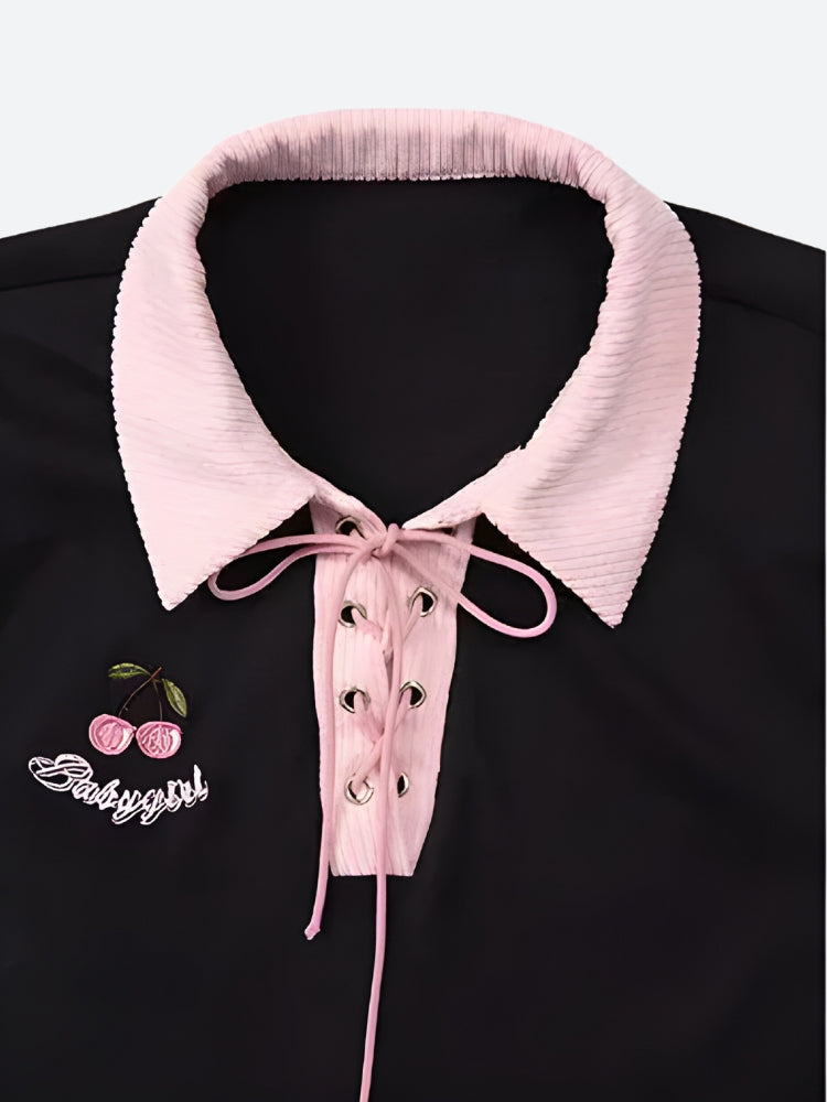 Kawaii Cherry Cut Out Mini Polo Dress - KAYSMAR