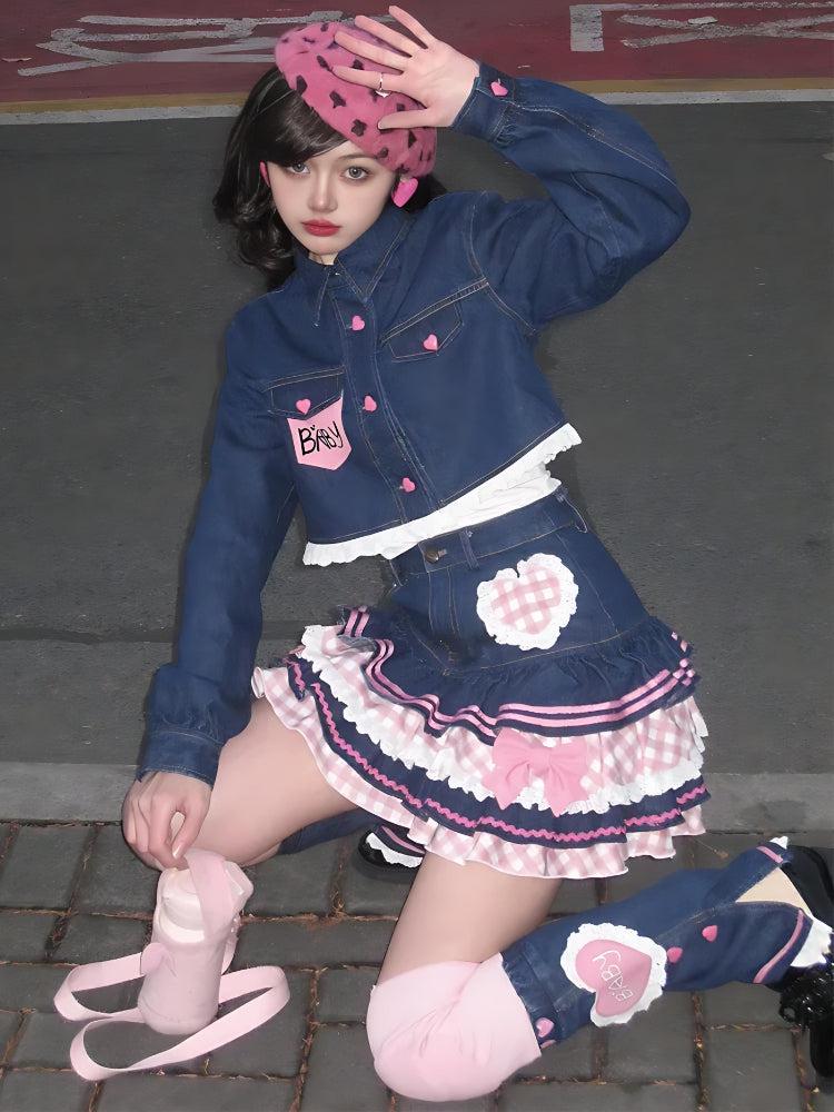Kawaii Layered Denim Mini Skirt - KAYSMAR