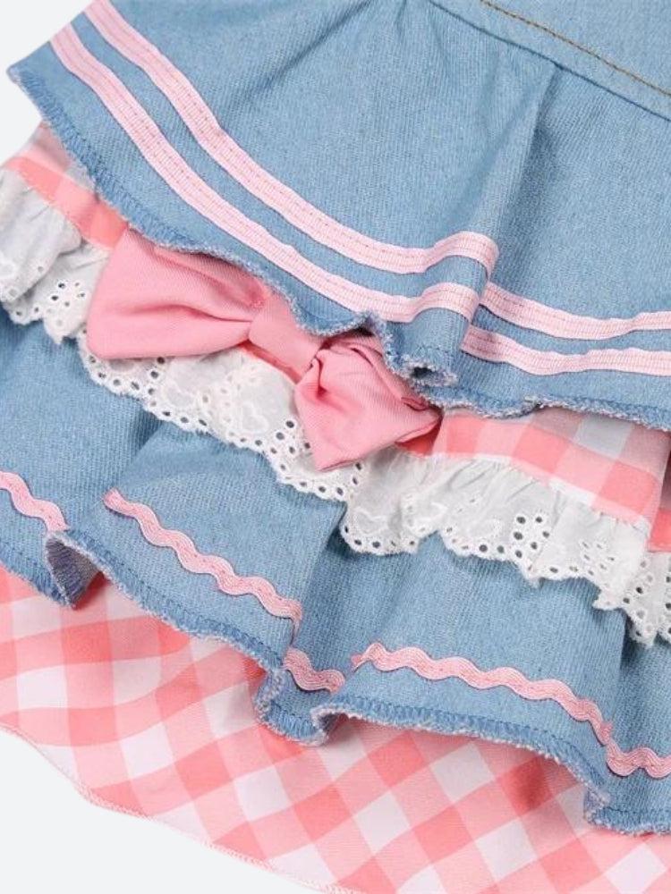 Kawaii Layered Denim Mini Skirt - KAYSMAR