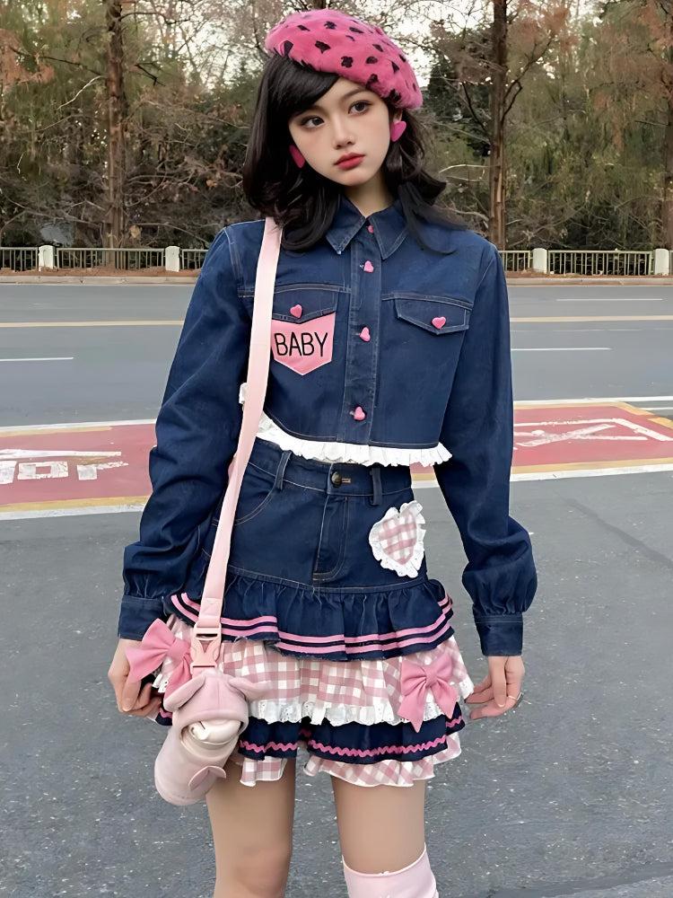 Kawaii Layered Denim Mini Skirt - KAYSMAR