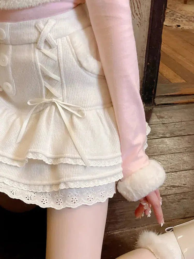 Kawaii Ruffled Layered Lace Mini Skirt - KAYSMAR