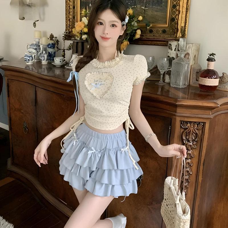 Kawaii Top & Ruffled Mini Skirt Two Piece Set - KAYSMAR
