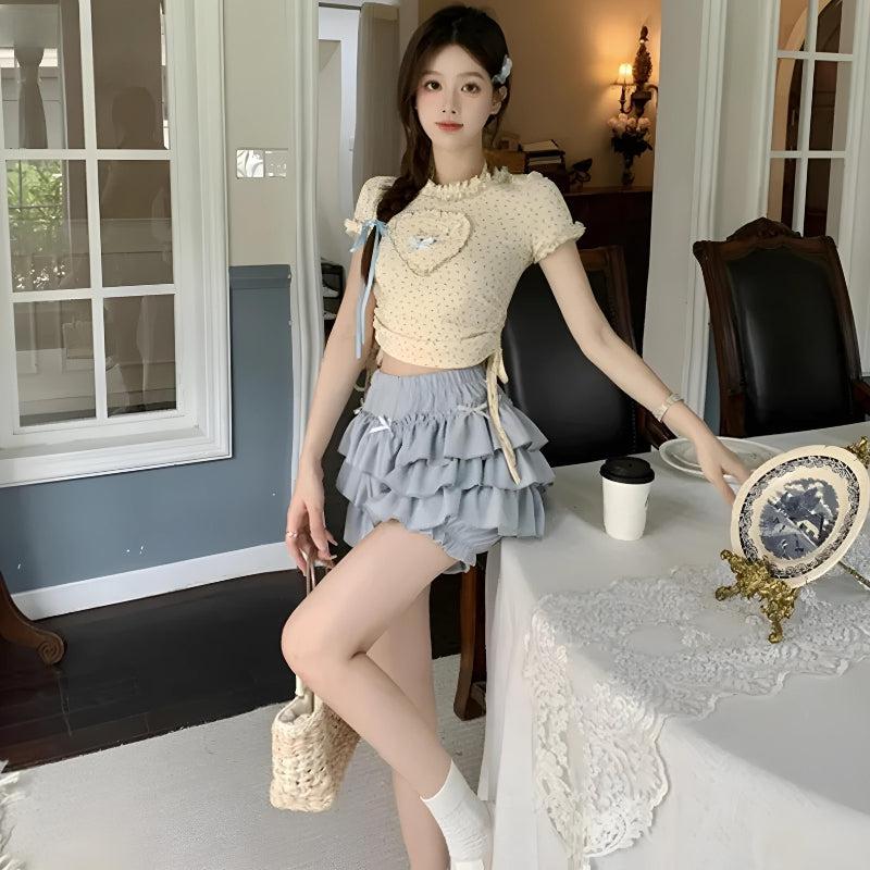 Kawaii Top & Ruffled Mini Skirt Two Piece Set - KAYSMAR