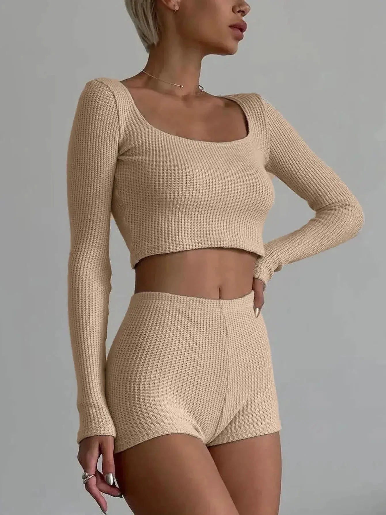 Knitted Crop Top & Shorts Two Piece Set - KAYSMAR
