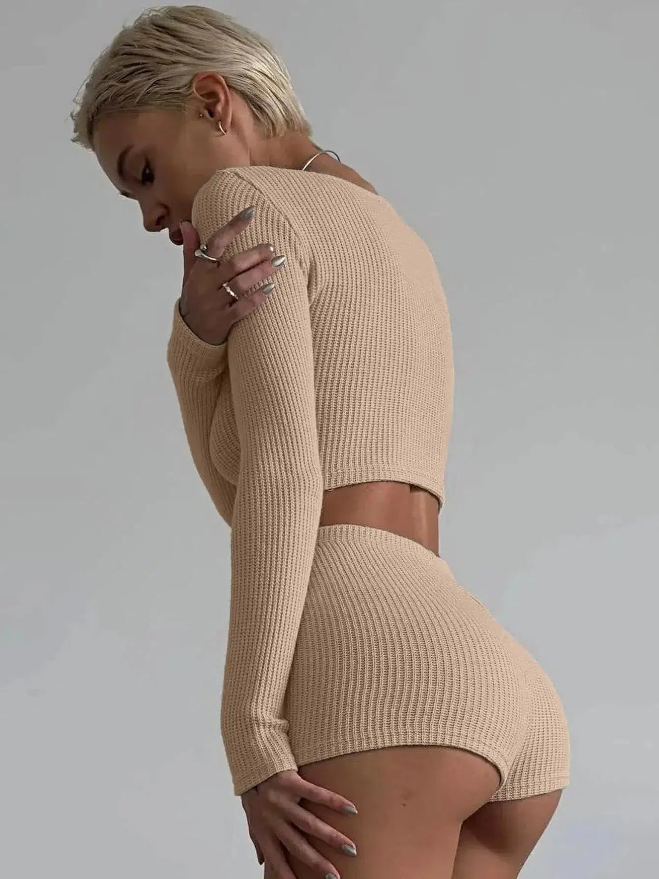 Knitted Crop Top & Shorts Two Piece Set - KAYSMAR