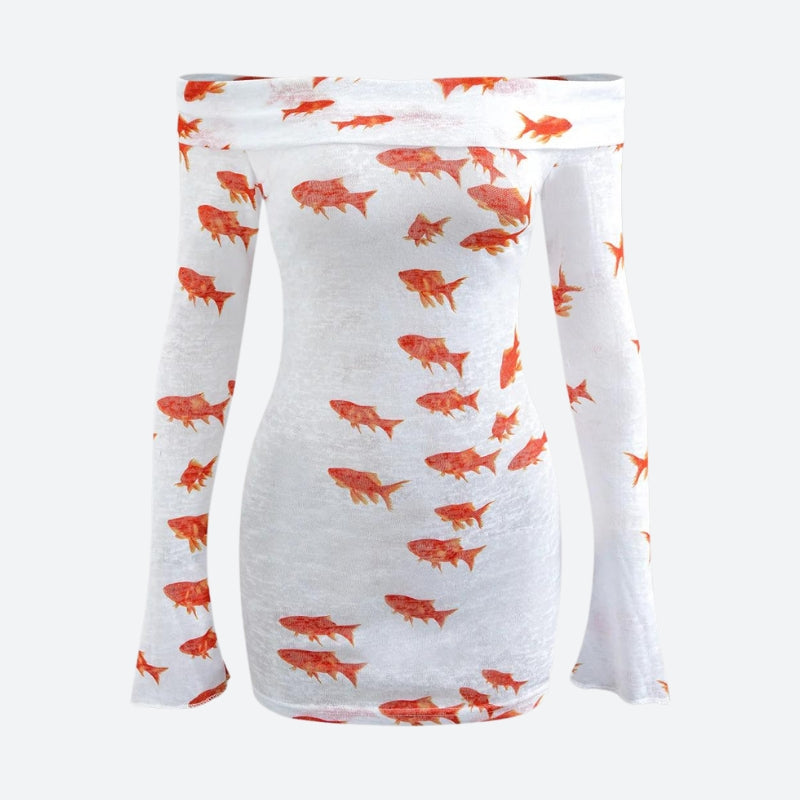 Koi Fish Printed Mesh Mini Dress - KAYSMAR