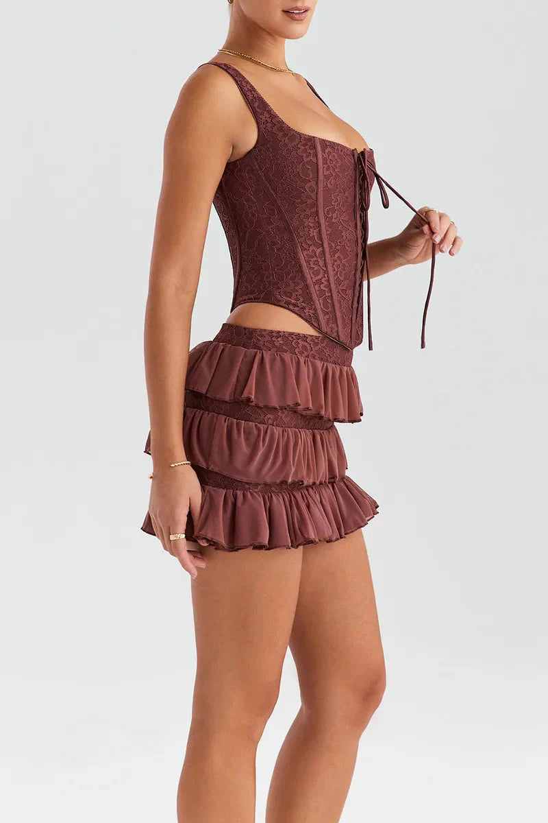 Lace Corset Top & Mini Skirt Two Piece Set - KAYSMAR