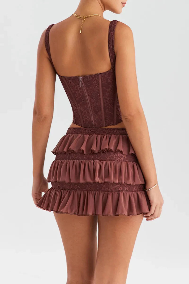 Lace Corset Top & Mini Skirt Two Piece Set - KAYSMAR