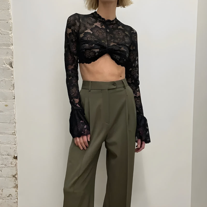 Lace Flare Cuffs Crop Top - KAYSMAR