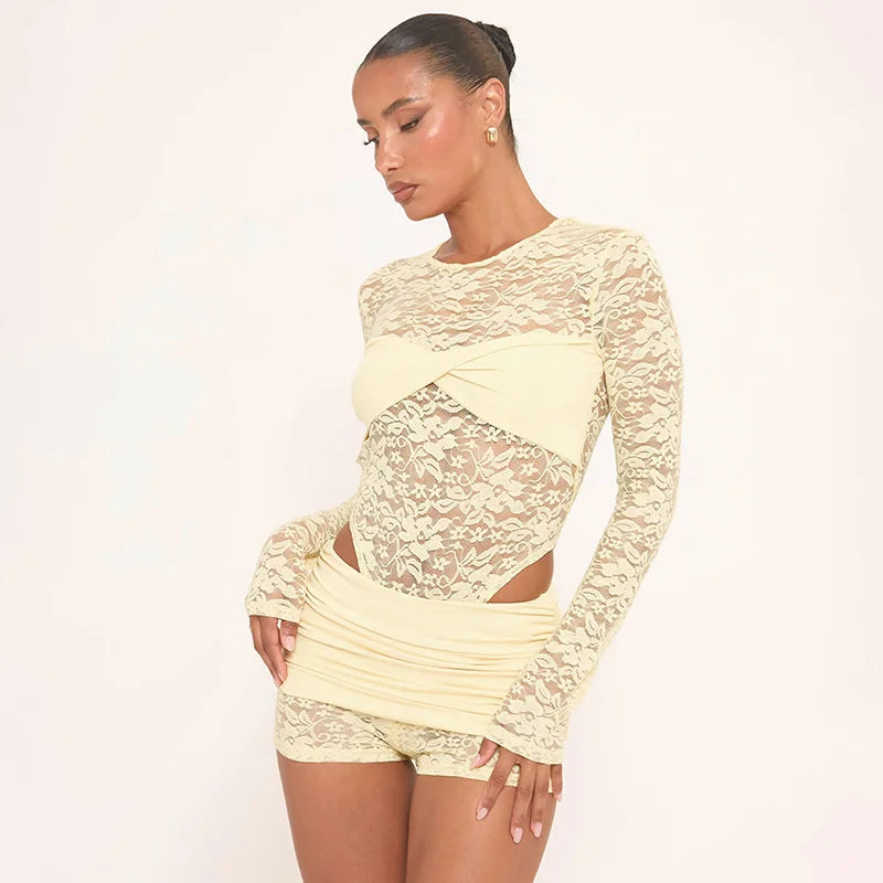 Lace Top & Bodysuit Two Piece Set - KAYSMAR