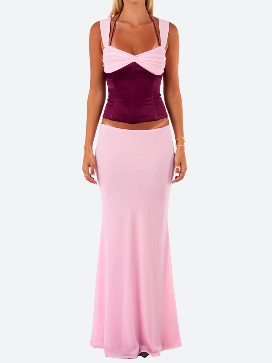 Lace Up Corset Top & Maxi Skirt Two Piece Set - KAYSMAR