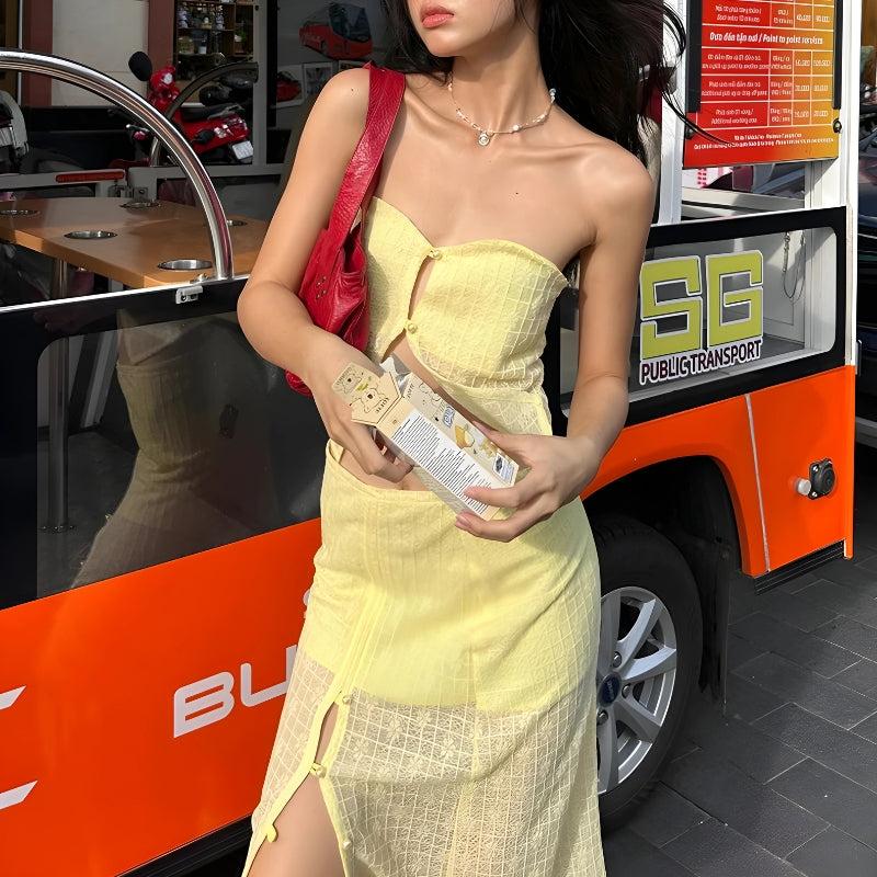 Lemon Strapless Top & Midi Skirt Two Piece Set - KAYSMAR