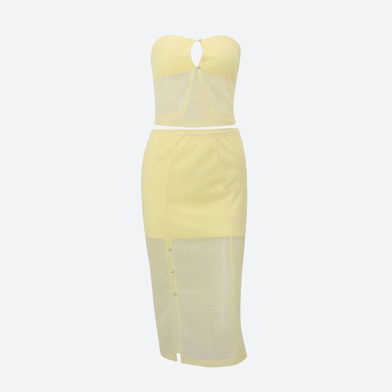 Lemon Strapless Top & Midi Skirt Two Piece Set - KAYSMAR