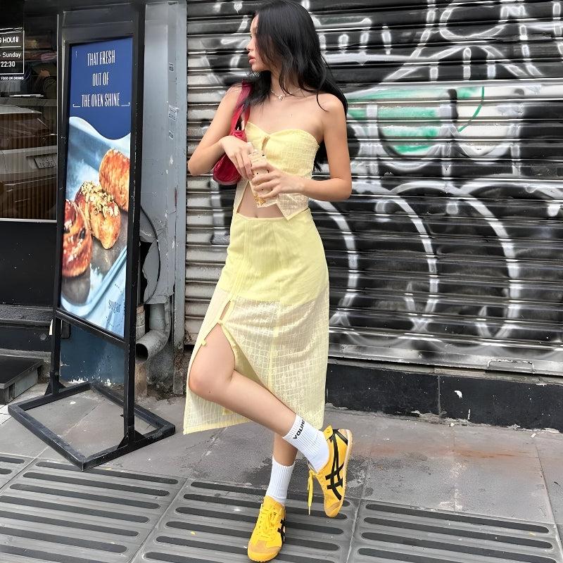 Lemon Strapless Top & Midi Skirt Two Piece Set - KAYSMAR