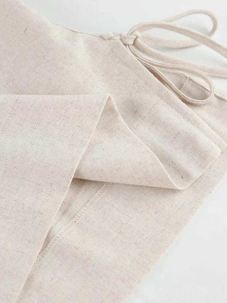 Linen Lace Up Crop Top & Pants Two Piece Set - KAYSMAR
