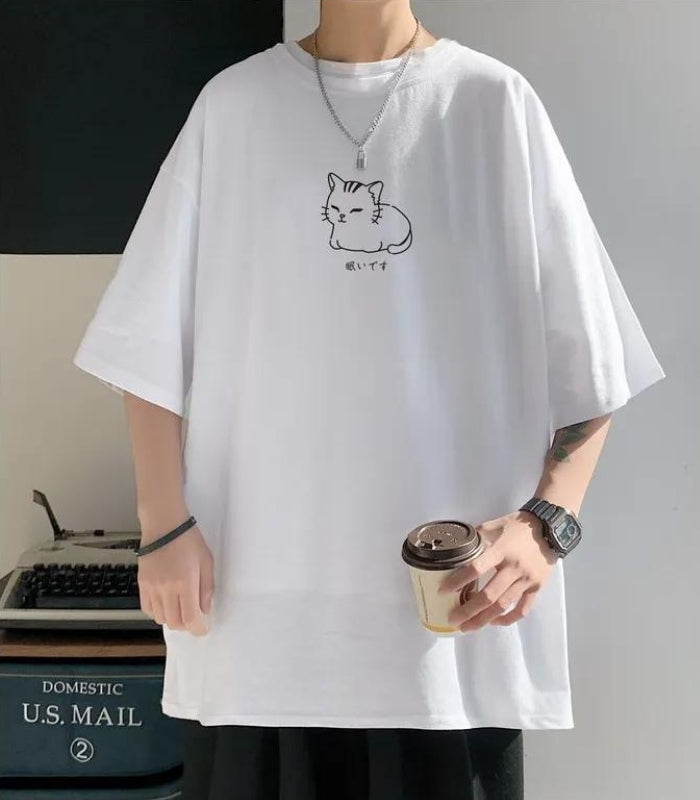 Lying Cat Drop Shoulder Tee - KAYSMAR