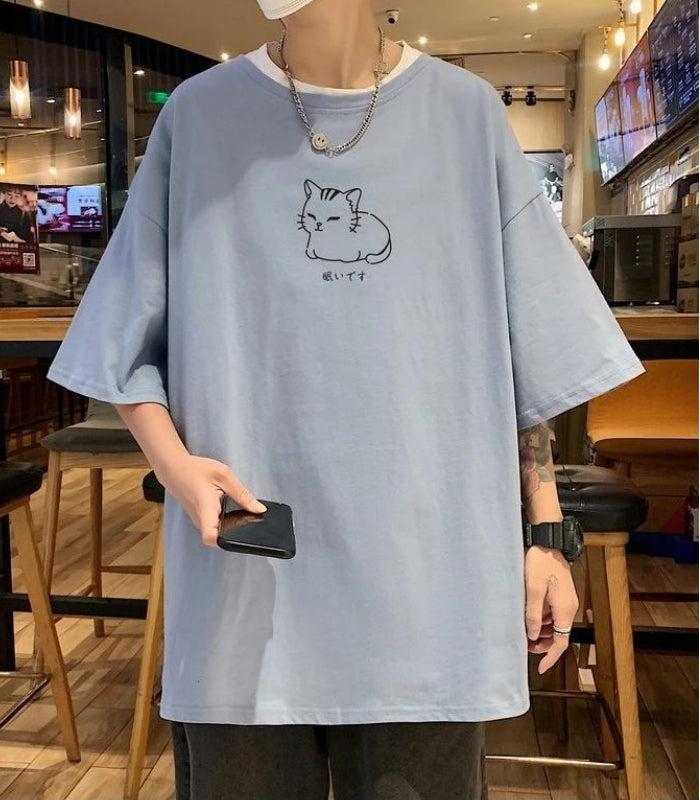 Lying Cat Drop Shoulder Tee - KAYSMAR